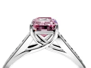 Solitaire Engagement Ring Setting for Fancy Pink Emerald Cut Center with Cathedral Channel Band and Prong Head in Platinum