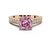 Solitaire Engagement Ring Setting for Fancy Pink Cushion Cut Center with Milgrain-Framed Pave Band and Prong Head in Rose Gold