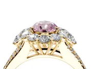 Halo Engagement Ring Setting for Fancy Pink Pear-Shaped Center with Two-Strand Split Shank and Prong Head in Yellow Gold