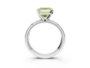 Solitaire Engagement Ring Setting for Fancy Yellow Asscher Cut Center with Scrollwork Band and Prong Head in White Gold