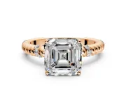 Rope Engagement Ring Setting for Asscher Cut Center with Accent Shoulders and Prong Head in Rose Gold