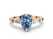 Bar-Set Engagement Ring Setting for Fancy Blue Pear-Shaped Center with Tapered Baguette Accents and Prong Head in Rose Gold