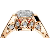 Cathedral Engagement Ring Setting for Cushion Cut Center with Antique-Style Pave Band and Prong Head in Rose Gold