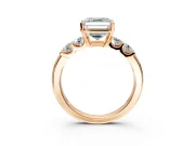 5 Stone Engagement Ring Setting for Asscher Cut Center with Plain Band and Prong Head in Rose Gold