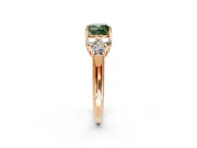 Cluster Engagement Ring Setting for Fancy Green Cushion Cut Center with Round Cut Accent Frame and Prong Head in Rose Gold
