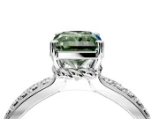 Solitaire Engagement Ring Setting for Fancy Green Radiant Cut Center with Raised Channel Band and Prong Head in Platinum