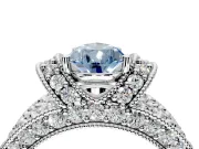 Pave Engagement Ring Setting for Fancy Blue Pear-Shaped Center with Curved Accent Rows, Openwork and Prong Head in Platinum