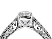 Solitaire Engagement Ring Setting for Emerald Cut Center with Engraved Pave Band and Prong Head in Platinum