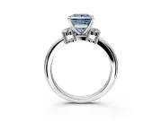 3 Stone Engagement Ring Setting for Fancy Blue Princess Cut Center with Wide Plain Band and Prong Head in Sterling Silver