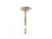Halo Engagement Ring Setting for Fancy Blue Pear-Shaped Center with Pave Accents, Heart Basket and Prong Head in Rose Gold