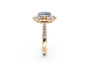 Floral Halo Engagement Ring Setting for Fancy Blue Radiant Cut Center with Pave Accents and Prong Head in Rose Gold