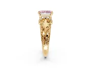 Solitaire Engagement Ring Setting for Fancy Pink Radiant Cut Center with Filigree Accent Basket and Prong Head in Yellow Gold