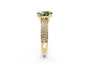 Solitaire Engagement Ring Setting for Fancy Green Oval Center with Multi-Row Pave Accents and Basket Head in Yellow Gold