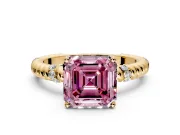 Rope Engagement Ring Setting for Fancy Pink Asscher Cut Center with Accent Shoulders and Prong Head in Yellow Gold
