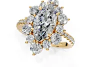 Floral Halo Engagement Ring Setting for Marquise Center with Pave Accents and Prong Head in Yellow Gold