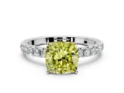 Solitaire Engagement Ring Setting for Fancy Yellow Cushion Cut Center with Large Accent Band and Prong Head in Platinum
