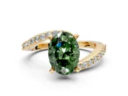 Solitaire Engagement Ring Setting for Fancy Green Oval Center with Pave Bypass Swirl Band and Prong Head in Yellow Gold