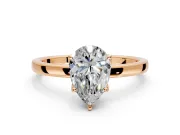 Solitaire Engagement Ring Setting for Pear-Shaped Center with Thin Rounded Plain Band and Prong Head in Rose Gold