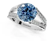 Split Shank Engagement Ring Setting for Fancy Blue Round Cut Center with Pave Split Shank and Prong Head in Sterling Silver