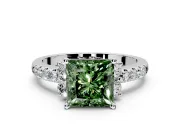 Paired Accent Engagement Ring Setting for Fancy Green Princess Cut Center with Pave Band and Prong Head in White Gold