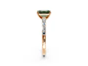 Baguette Engagement Ring Setting for Fancy Green Emerald Cut Center with Alternating Bar-Set Band and Prong Head in Rose Gold