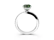 Solitaire Engagement Ring Setting for Fancy Green Round Cut Center with Fine Pave Band and Claw Prong Head in Sterling Silver