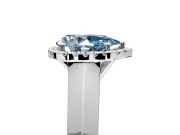 Halo Engagement Ring Setting for Fancy Blue Pear-Shaped Center with Knife Ridge Cathedral Band and Prong Head in Sterling Silver