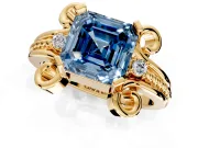 Solitaire Engagement Ring Setting for Fancy Blue Asscher Cut Center with Twisted Band and Scroll Prong Head in Yellow Gold