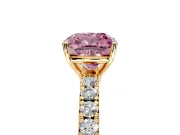 Solitaire Engagement Ring Setting for Fancy Pink Cushion Cut Center with Large Accent Band and Prong Head in Yellow Gold