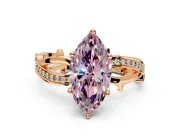 Solitaire Engagement Ring Setting for Fancy Pink Marquise Center with Pave and Plain Crossover Band and Prong Head in Rose Gold