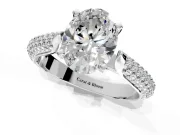 Solitaire Engagement Ring Setting for Oval Center with Multi-Row Accents and Prong Head in Platinum