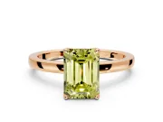 Solitaire Engagement Ring Setting for Fancy Yellow Emerald Cut Center with Thin Rounded Plain Band and Prong Head in Rose Gold