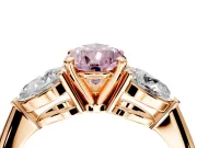 3 Stone Engagement Ring Setting for Fancy Pink Pear-Shaped Center with Large Pear-Shaped Accents and Prong Head in Rose Gold