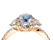 Floral Halo Engagement Ring Setting for Fancy Blue Pear-Shaped Center with Pave Accents and Prong Head in Rose Gold