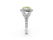 Double Halo Engagement Ring Setting for Fancy Yellow Radiant Cut Center with Narrow Pave Split Shank and Prong Head in Sterling Silver