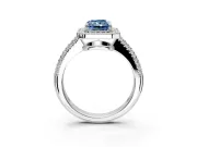 Milgrain Halo Engagement Ring Setting for Fancy Blue Radiant Cut Center with Three-Sided Pave Band and Prong Head in Sterling Silver