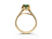 Solitaire Engagement Ring Setting for Fancy Green Emerald Cut Center with Accented Split Shank and Prong Head in Yellow Gold