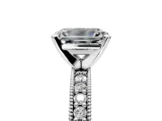 Milgrain Pave Engagement Ring Setting for Emerald Cut Center with Accent Band and Prong Head in White Gold