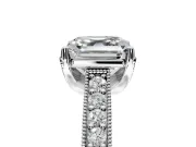 Solitaire Engagement Ring Setting for Asscher Cut Center with Milgrain-Framed Pave Band and Prong Head in Platinum