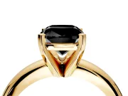 Solitaire Engagement Ring Setting for Fancy Black Cushion Cut Center with Wire Band and Prong Head in Yellow Gold