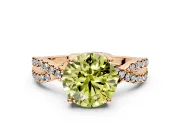 Solitaire Engagement Ring Setting for Fancy Yellow Round Cut Center with Narrow Twist Pave Band and Prong Head in Rose Gold
