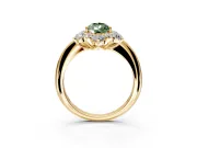 Small-Accent Cluster Halo Engagement Ring Setting for Fancy Green Pear-Shaped Center with Plain Band and Prong Head in Yellow Gold