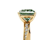 Side Accent Engagement Ring Setting for Fancy Green Princess Cut Center with Accent Shoulders and Prong Head in Yellow Gold