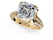 Solitaire Engagement Ring Setting for Asscher Cut Center with Accented Split Shank and Prong Head in Yellow Gold