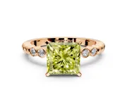 Solitaire Engagement Ring Setting for Fancy Yellow Princess Cut Center with Bezel-Dot Beaded Band and Prong Head in Rose Gold