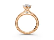Solitaire Engagement Ring Setting for Cushion Cut Center with Milgrain Cathedral Band and Prong Head in Rose Gold