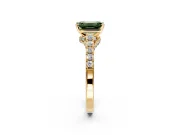 Solitaire Engagement Ring Setting for Fancy Green Emerald Cut Center with Crossover Accents and Prong Head in Yellow Gold
