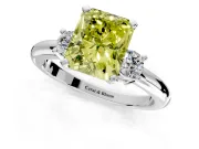 3 Stone Engagement Ring Setting for Fancy Yellow Radiant Cut Center with Wide Plain Band and Prong Head in Platinum