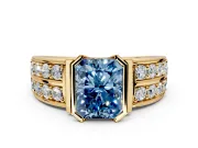Bezel Engagement Ring Setting for Fancy Blue Radiant Cut Center with Wide Channel-Set Band and Bezel Head in Yellow Gold