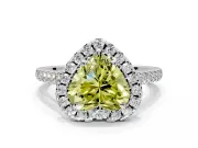 Halo Engagement Ring Setting for Fancy Yellow Heart-Shaped Center with Raised Halo, Pave Band and Prong Head in Sterling Silver